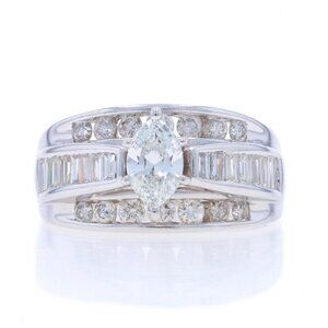 White Gold Diamond All-In-One Engagement Ring - 14k Marquise 1.65ctw Wedding Sz9